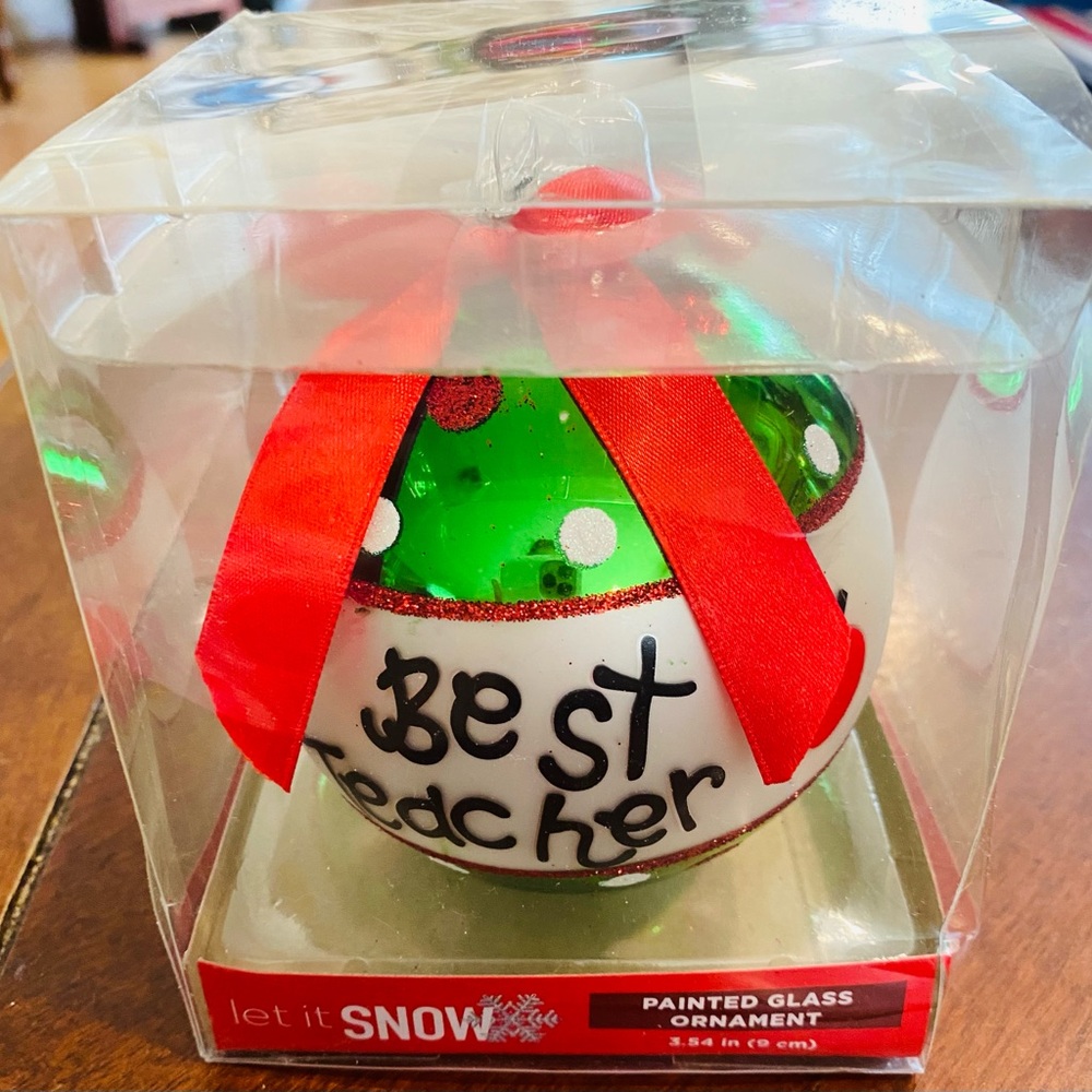Best Teacher Painted Glass Ornament NIB NWT - Picture 1 of 9